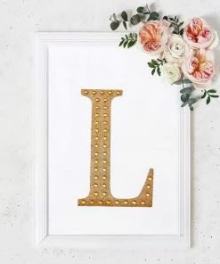 HIER_5150 Chargers & Centerpieces 8" Gold Decorative Rhinestone Alphabet Letter Stickers DIY Crafts - L