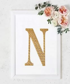 HIER_5150 8" Gold Decorative Rhinestone Alphabet Letter Stickers DIY Crafts - N