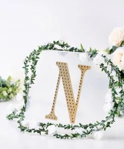 HIER_5150 8" Gold Decorative Rhinestone Alphabet Letter Stickers DIY Crafts - N