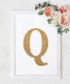 HIER_5150 8" Gold Decorative Rhinestone Alphabet Letter Stickers DIY Crafts - Q
