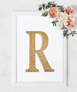 HIER_5150 8" Gold Decorative Rhinestone Alphabet Letter Stickers DIY Crafts - R