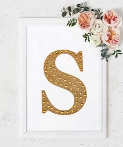 HIER_5150 Chargers & Centerpieces 8" Gold Decorative Rhinestone Alphabet Letter Stickers DIY Crafts - S