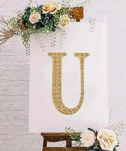 HIER_5150 Chargers & Centerpieces 8" Gold Decorative Rhinestone Alphabet Letter Stickers DIY Crafts - U 20 HIER_5150 Chargers & Centerpieces 8