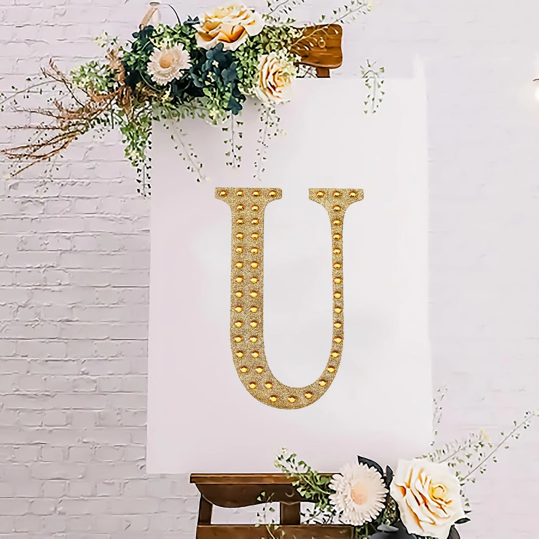 HIER_5150 Chargers & Centerpieces 8" Gold Decorative Rhinestone Alphabet Letter Stickers DIY Crafts - U 10 HIER_5150 Chargers & Centerpieces 8" Gold Decorative Rhinestone Alphabet Letter Stickers DIY Crafts - U