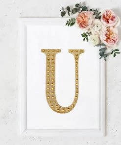HIER_5150 Chargers & Centerpieces 8" Gold Decorative Rhinestone Alphabet Letter Stickers DIY Crafts - U