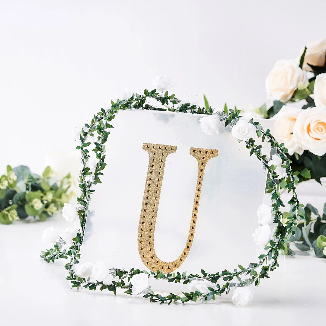 HIER_5150 Chargers & Centerpieces 8" Gold Decorative Rhinestone Alphabet Letter Stickers DIY Crafts - U 2 HIER_5150 Chargers & Centerpieces 8" Gold Decorative Rhinestone Alphabet Letter Stickers DIY Crafts - U