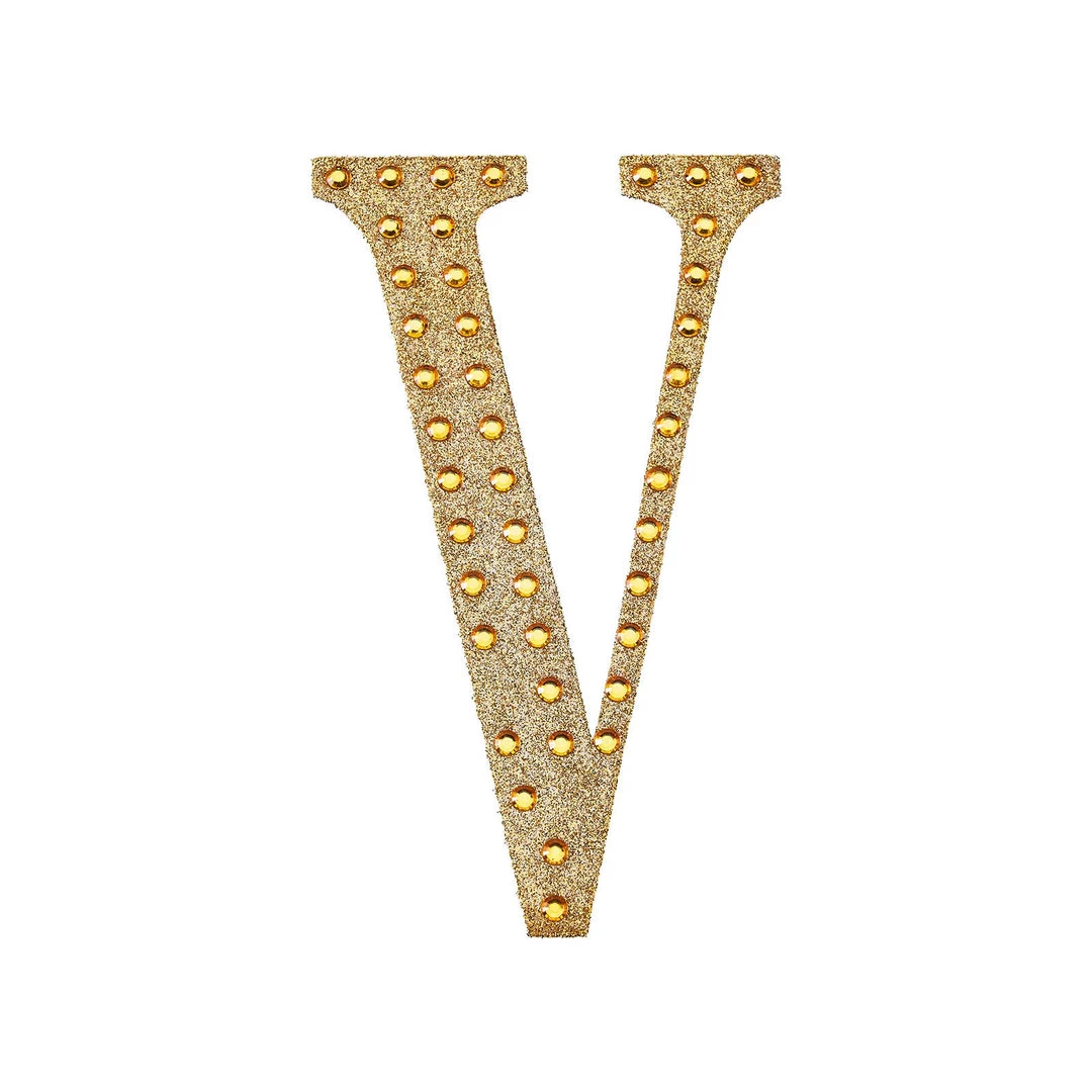 HIER_5150 8" Gold Decorative Rhinestone Alphabet Letter Stickers DIY Crafts - V 11 HIER_5150 8" Gold Decorative Rhinestone Alphabet Letter Stickers DIY Crafts - V