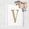 HIER_5150 8" Gold Decorative Rhinestone Alphabet Letter Stickers DIY Crafts - V