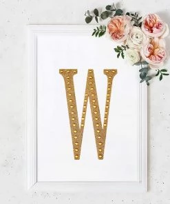 HIER_5150 Chargers & Centerpieces 8" Gold Decorative Rhinestone Alphabet Letter Stickers DIY Crafts - W