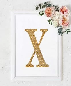 HIER_5150 8" Gold Decorative Rhinestone Alphabet Letter Stickers DIY Crafts - X