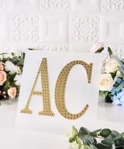 HIER_5150 8" Gold Decorative Rhinestone Alphabet Letter Stickers DIY Crafts - Y Chargers & Centerpieces 19 HIER_5150 8