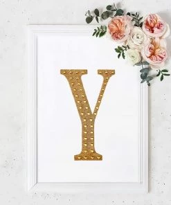 HIER_5150 8" Gold Decorative Rhinestone Alphabet Letter Stickers DIY Crafts - Y Chargers & Centerpieces
