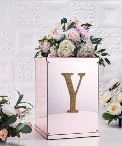 HIER_5150 8" Gold Decorative Rhinestone Alphabet Letter Stickers DIY Crafts - Y Chargers & Centerpieces 16 HIER_5150 8