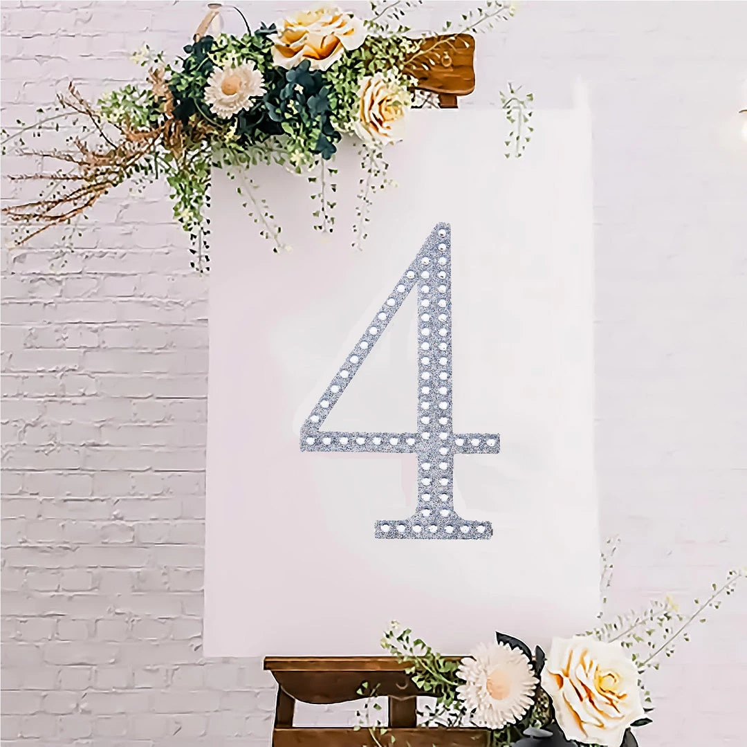 HIER_5150 8" Silver Decorative Rhinestone Number Stickers DIY Crafts - 4 Chargers & Centerpieces 10 HIER_5150 8" Silver Decorative Rhinestone Number Stickers DIY Crafts - 4 Chargers & Centerpieces