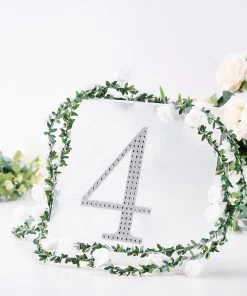 HIER_5150 8" Silver Decorative Rhinestone Number Stickers DIY Crafts - 4 Chargers & Centerpieces