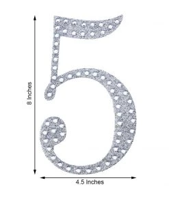 HIER_5150 8" Silver Decorative Rhinestone Number Stickers DIY Crafts - 5 Chargers & Centerpieces 13 HIER_5150 8