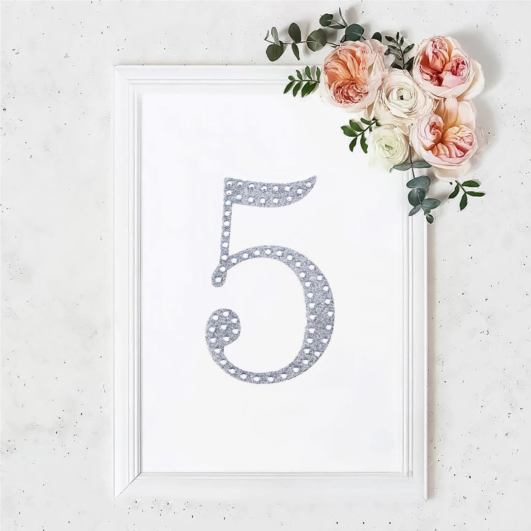 HIER_5150 8" Silver Decorative Rhinestone Number Stickers DIY Crafts - 5 Chargers & Centerpieces 1 HIER_5150 8" Silver Decorative Rhinestone Number Stickers DIY Crafts - 5 Chargers & Centerpieces