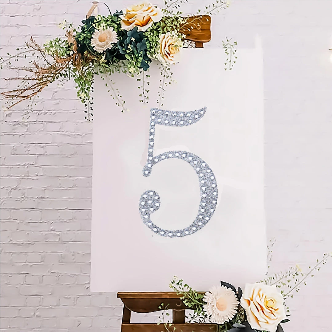 HIER_5150 8" Silver Decorative Rhinestone Number Stickers DIY Crafts - 5 Chargers & Centerpieces 10 HIER_5150 8" Silver Decorative Rhinestone Number Stickers DIY Crafts - 5 Chargers & Centerpieces