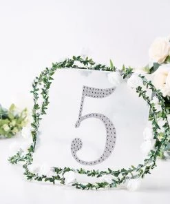 HIER_5150 8" Silver Decorative Rhinestone Number Stickers DIY Crafts - 5 Chargers & Centerpieces