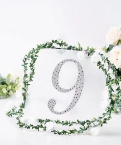 HIER_5150 8" Silver Decorative Rhinestone Number Stickers DIY Crafts - 9
