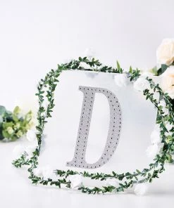 HIER_5150 8" Silver Decorative Rhinestone Alphabet Letter Stickers DIY Crafts - D Chargers & Centerpieces