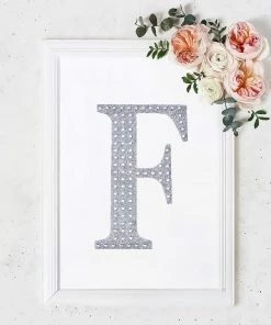 HIER_5150 Chargers & Centerpieces 8" Silver Decorative Rhinestone Alphabet Letter Stickers DIY Crafts - F