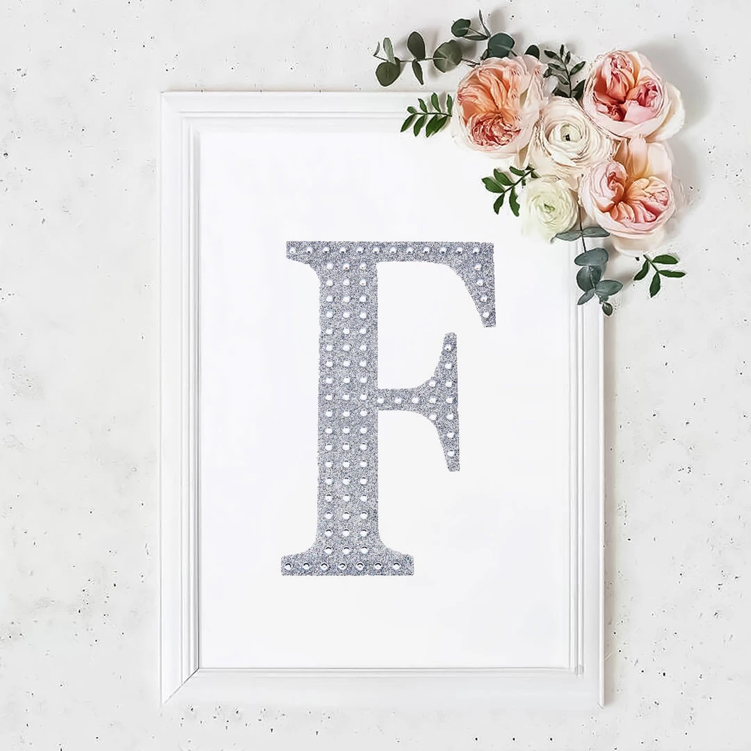 HIER_5150 Chargers & Centerpieces 8" Silver Decorative Rhinestone Alphabet Letter Stickers DIY Crafts - F 1 HIER_5150 Chargers & Centerpieces 8" Silver Decorative Rhinestone Alphabet Letter Stickers DIY Crafts - F