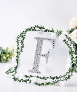 HIER_5150 Chargers & Centerpieces 8" Silver Decorative Rhinestone Alphabet Letter Stickers DIY Crafts - F