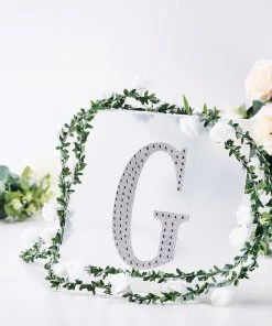 HIER_5150 Chargers & Centerpieces 8" Silver Decorative Rhinestone Alphabet Letter Stickers DIY Crafts - G