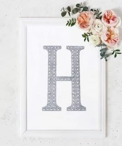 HIER_5150 Chargers & Centerpieces 8" Silver Decorative Rhinestone Alphabet Letter Stickers DIY Crafts - H