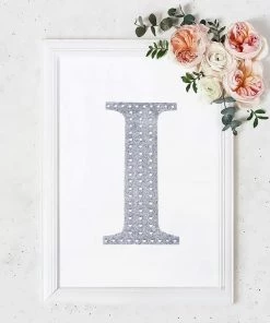 HIER_5150 Chargers & Centerpieces 8" Silver Decorative Rhinestone Alphabet Letter Stickers DIY Crafts - I