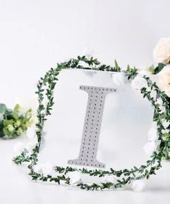 HIER_5150 Chargers & Centerpieces 8" Silver Decorative Rhinestone Alphabet Letter Stickers DIY Crafts - I
