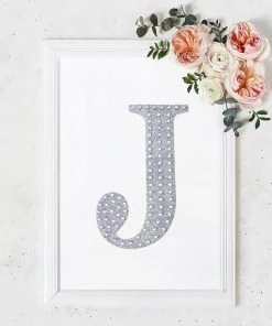 HIER_5150 8" Silver Decorative Rhinestone Alphabet Letter Stickers DIY Crafts - J Chargers & Centerpieces