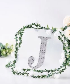 HIER_5150 8" Silver Decorative Rhinestone Alphabet Letter Stickers DIY Crafts - J Chargers & Centerpieces