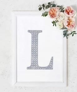 HIER_5150 8" Silver Decorative Rhinestone Alphabet Letter Stickers DIY Crafts - L Chargers & Centerpieces