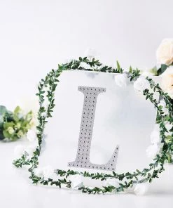 HIER_5150 8" Silver Decorative Rhinestone Alphabet Letter Stickers DIY Crafts - L Chargers & Centerpieces