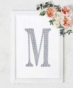 HIER_5150 Chargers & Centerpieces 8" Silver Decorative Rhinestone Alphabet Letter Stickers DIY Crafts - M