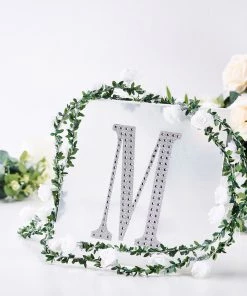 HIER_5150 Chargers & Centerpieces 8" Silver Decorative Rhinestone Alphabet Letter Stickers DIY Crafts - M