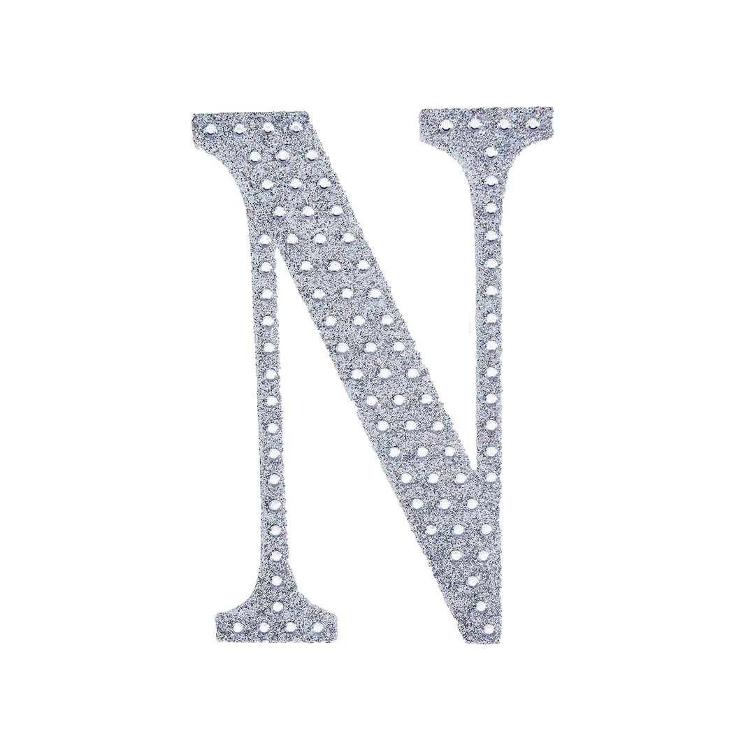 HIER_5150 8" Silver Decorative Rhinestone Alphabet Letter Stickers DIY Crafts - N 11 HIER_5150 8" Silver Decorative Rhinestone Alphabet Letter Stickers DIY Crafts - N