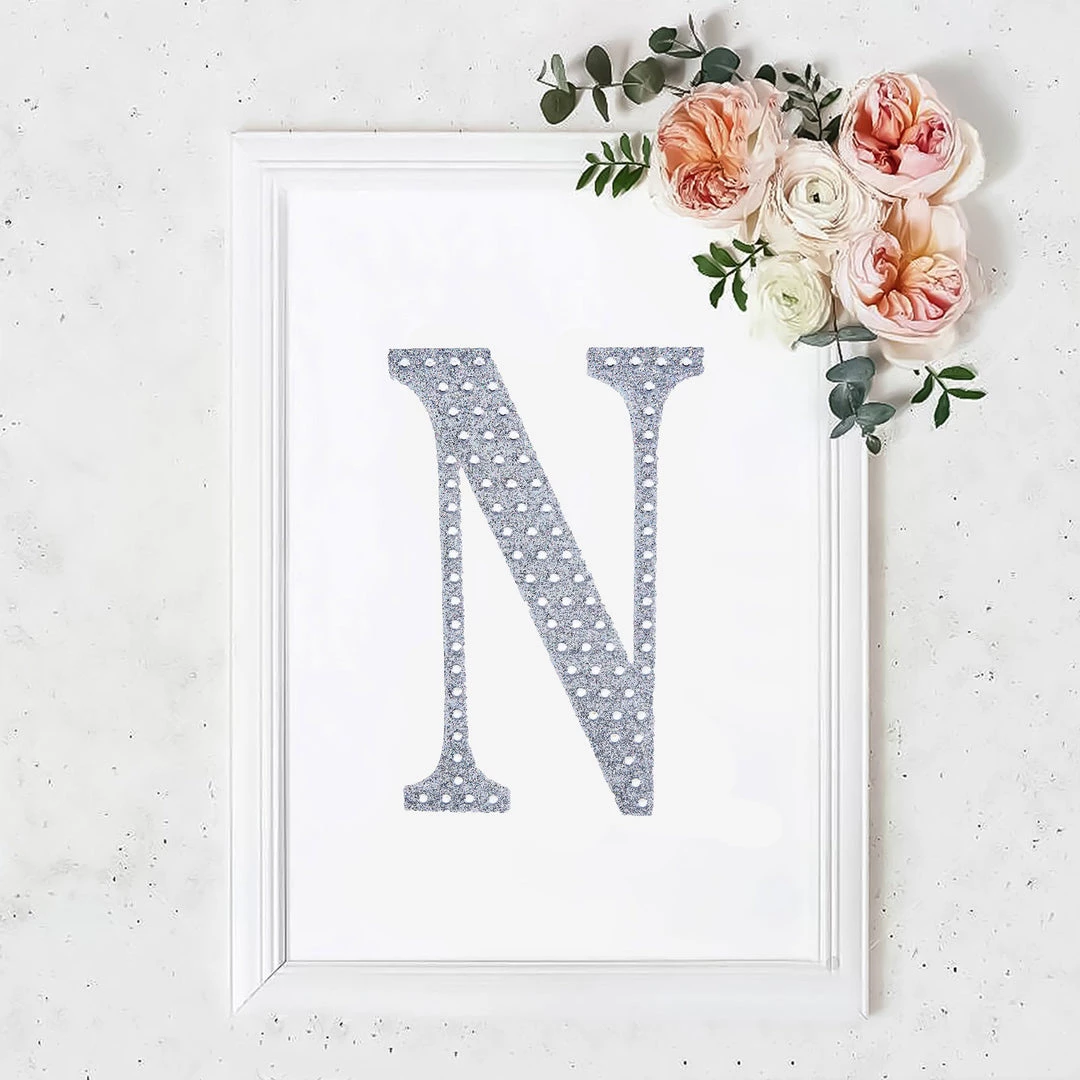HIER_5150 8" Silver Decorative Rhinestone Alphabet Letter Stickers DIY Crafts - N 1 HIER_5150 8" Silver Decorative Rhinestone Alphabet Letter Stickers DIY Crafts - N