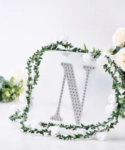 HIER_5150 8" Silver Decorative Rhinestone Alphabet Letter Stickers DIY Crafts - N