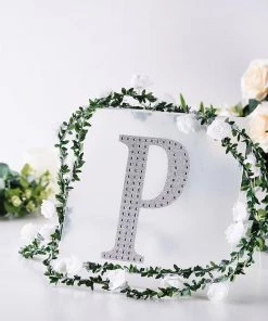 HIER_5150 8" Silver Decorative Rhinestone Alphabet Letter Stickers DIY Crafts - P