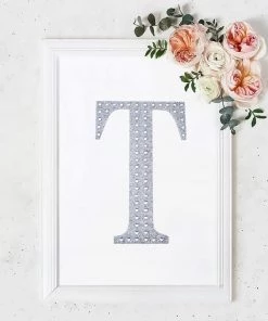 HIER_5150 Chargers & Centerpieces 8" Silver Decorative Rhinestone Alphabet Letter Stickers DIY Crafts - T