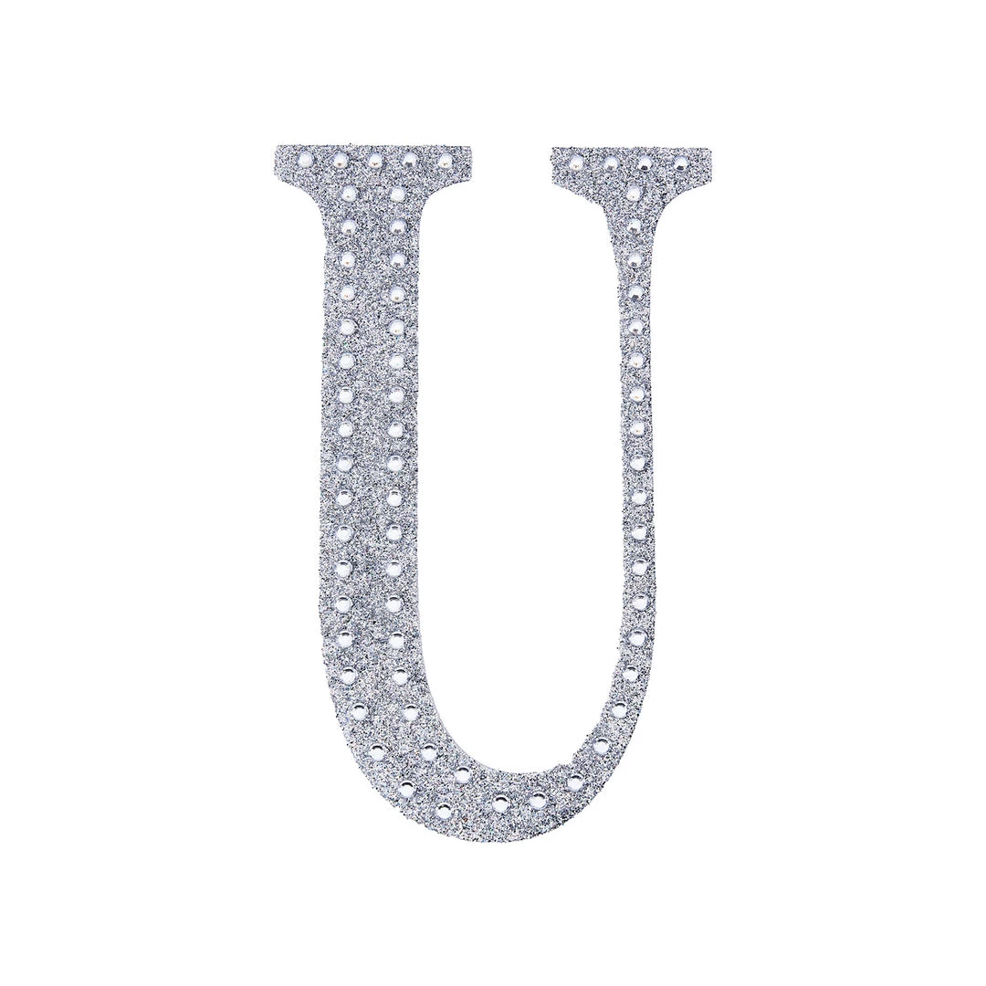 HIER_5150 Chargers & Centerpieces 8" Silver Decorative Rhinestone Alphabet Letter Stickers DIY Crafts - U 11 HIER_5150 Chargers & Centerpieces 8" Silver Decorative Rhinestone Alphabet Letter Stickers DIY Crafts - U