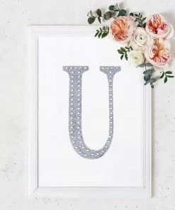 HIER_5150 Chargers & Centerpieces 8" Silver Decorative Rhinestone Alphabet Letter Stickers DIY Crafts - U