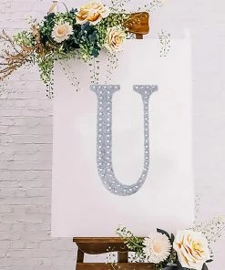 HIER_5150 Chargers & Centerpieces 8" Silver Decorative Rhinestone Alphabet Letter Stickers DIY Crafts - U 20 HIER_5150 Chargers & Centerpieces 8