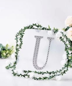 HIER_5150 Chargers & Centerpieces 8" Silver Decorative Rhinestone Alphabet Letter Stickers DIY Crafts - U