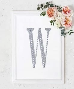 HIER_5150 8" Silver Decorative Rhinestone Alphabet Letter Stickers DIY Crafts - W