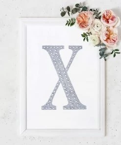 HIER_5150 Chargers & Centerpieces 8" Silver Decorative Rhinestone Alphabet Letter Stickers DIY Crafts - X