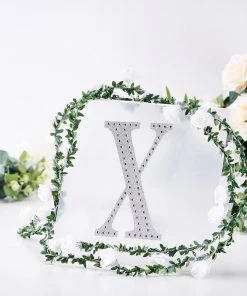 HIER_5150 Chargers & Centerpieces 8" Silver Decorative Rhinestone Alphabet Letter Stickers DIY Crafts - X